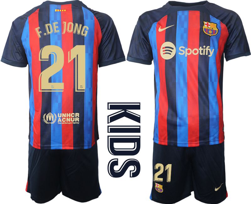 Youth 2022-2023 Club Barcelona home blue #21 Soccer Jersey->youth soccer jersey->Youth Jersey